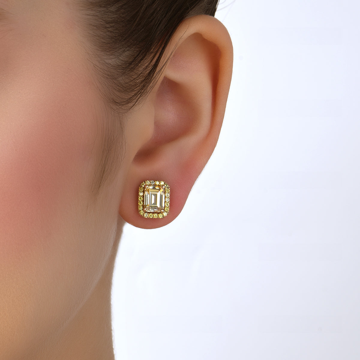 CY Diosa Paris Emerald And Round Cut Yellow Swarovski Zirconia Studs Front 1