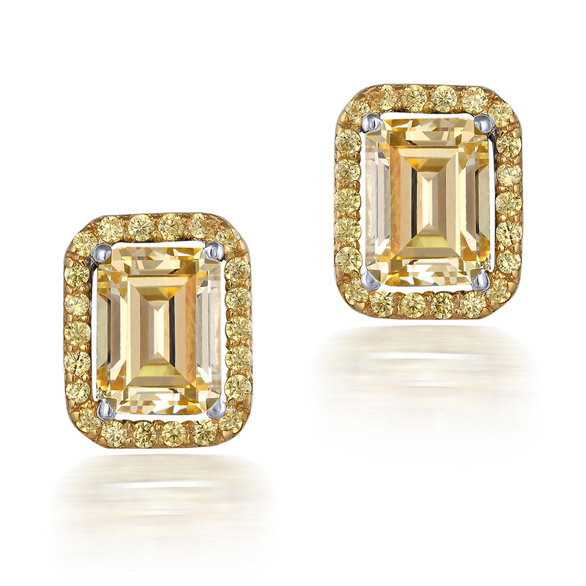 CY Diosa Paris Emerald And Round Cut Yellow Swarovski Zirconia Studs Front 2