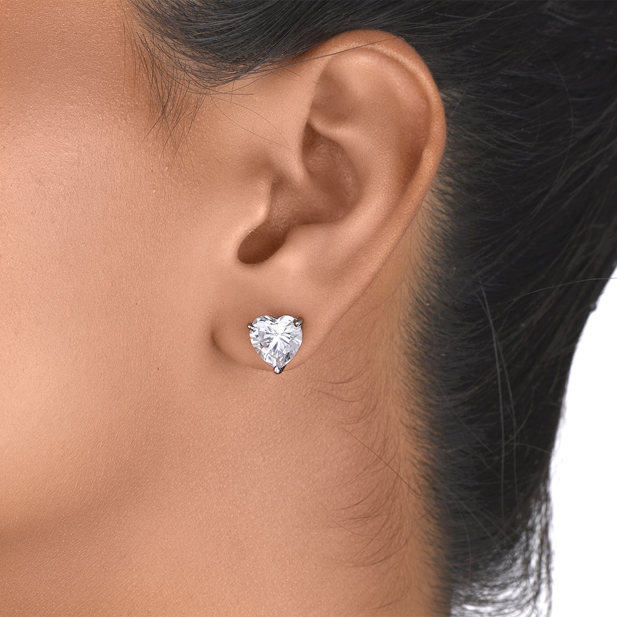 CY Diosa Paris Haeart Shape White Swarovski Zirconia Studs Front 1