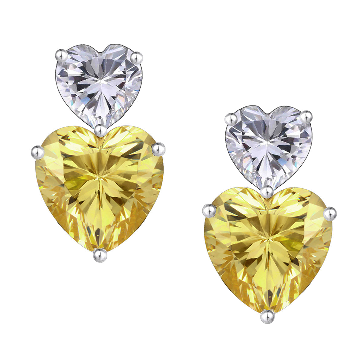 CY Diosa Paris Heart Shape Yellow And White Swarovski Zirconia Ear rings Front 2