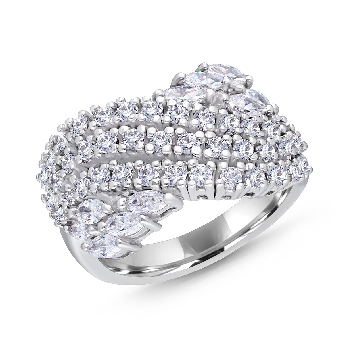 CY Diosa Paris Mix Sahped White Swarovski Zirconia Cocktail Ring Front 2