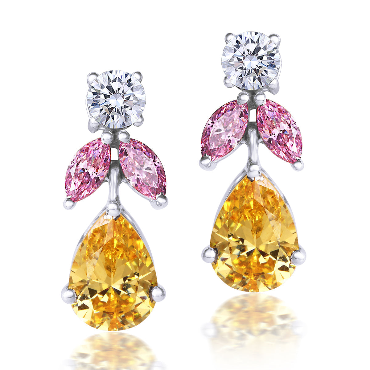 CY Diosa Paris Mix Shape White,Yellow And Pink Swarovski Zirconia Earrings Front 2