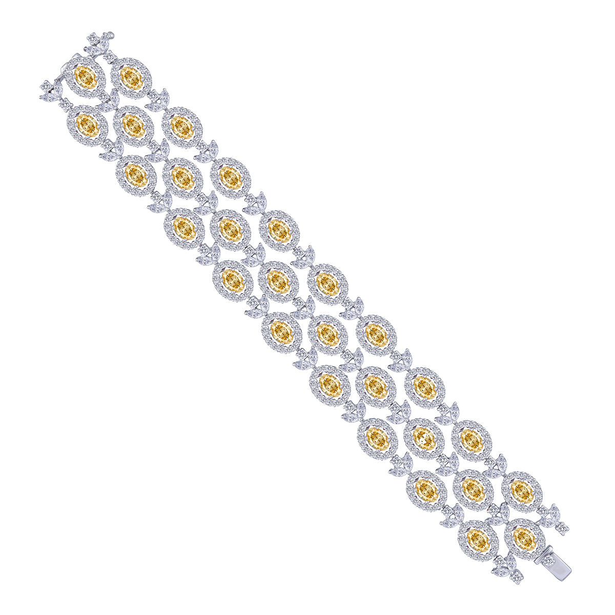 CY Diosa Paris Mix Shaped White And Yellow Swarovski Zirconia Cuff Bracelet Front 2