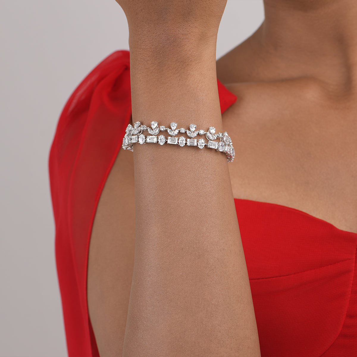 CY Diosa Paris Mix Shaped White Swarovski Zirconia Cuff Bracelet Front 1