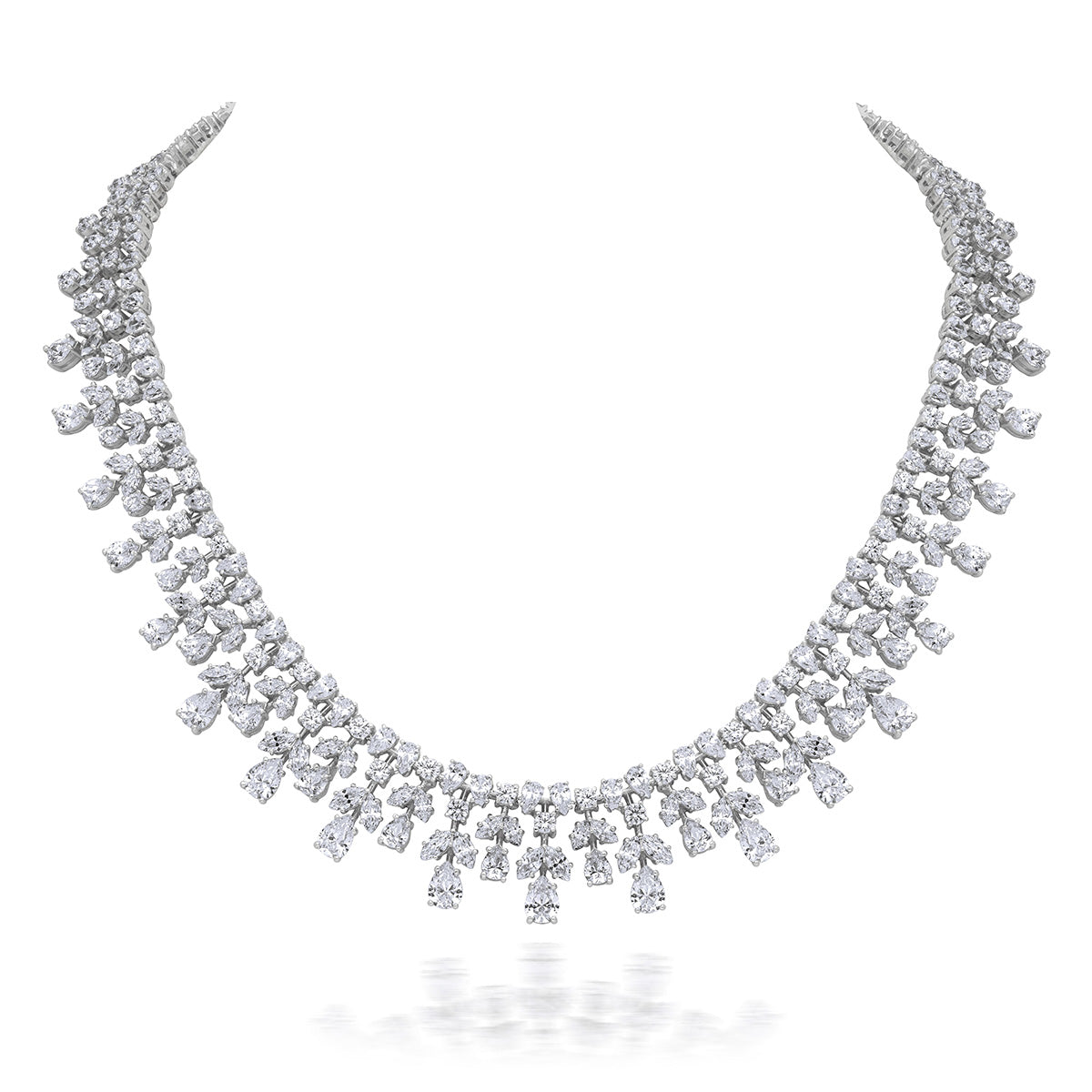 CY Diosa Paris Mix Shaped White Swarovski Zirconia Necklace Front 2