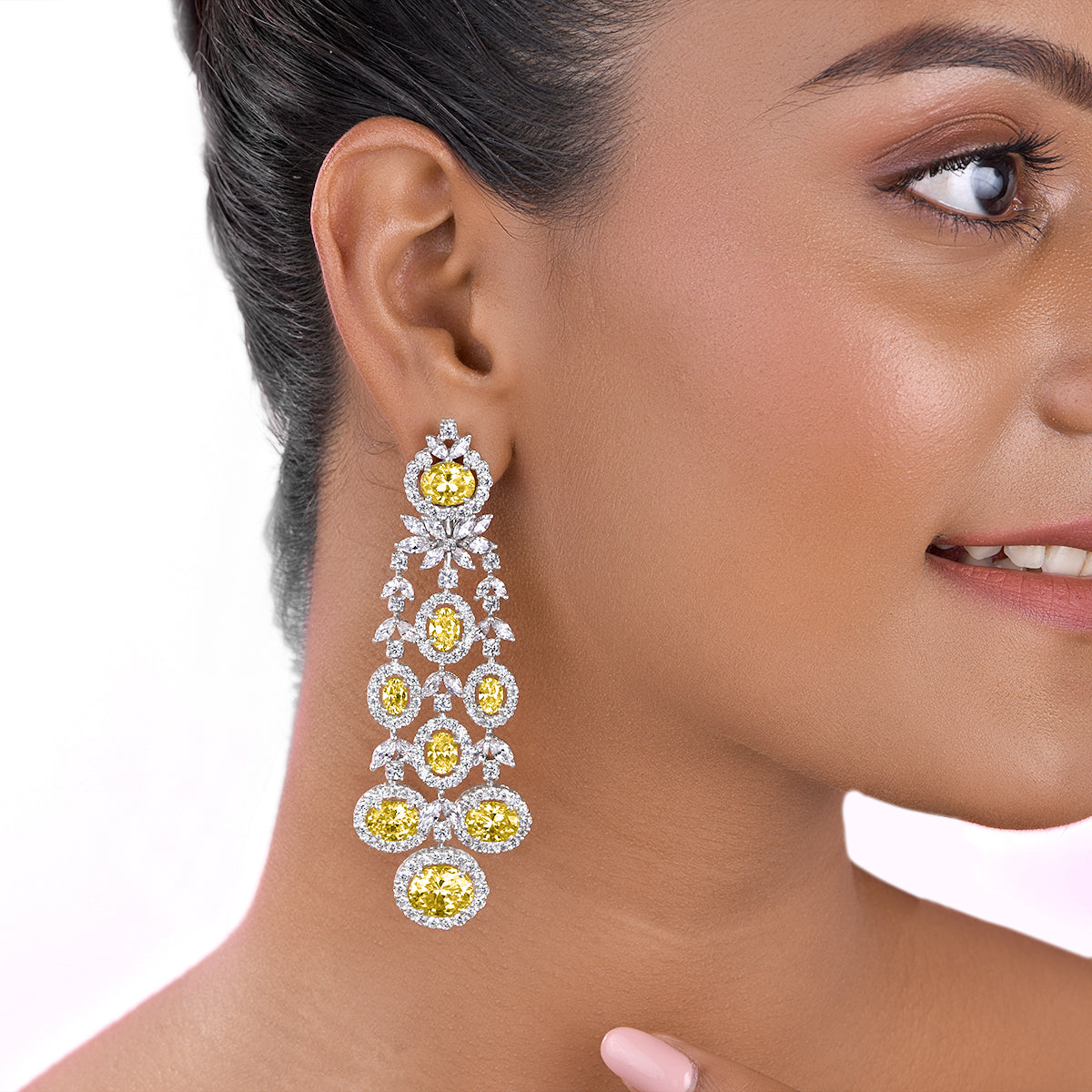 CY Diosa Paris Mix Shaped White Yellow Swarovski Zirconia Earrings Front 1