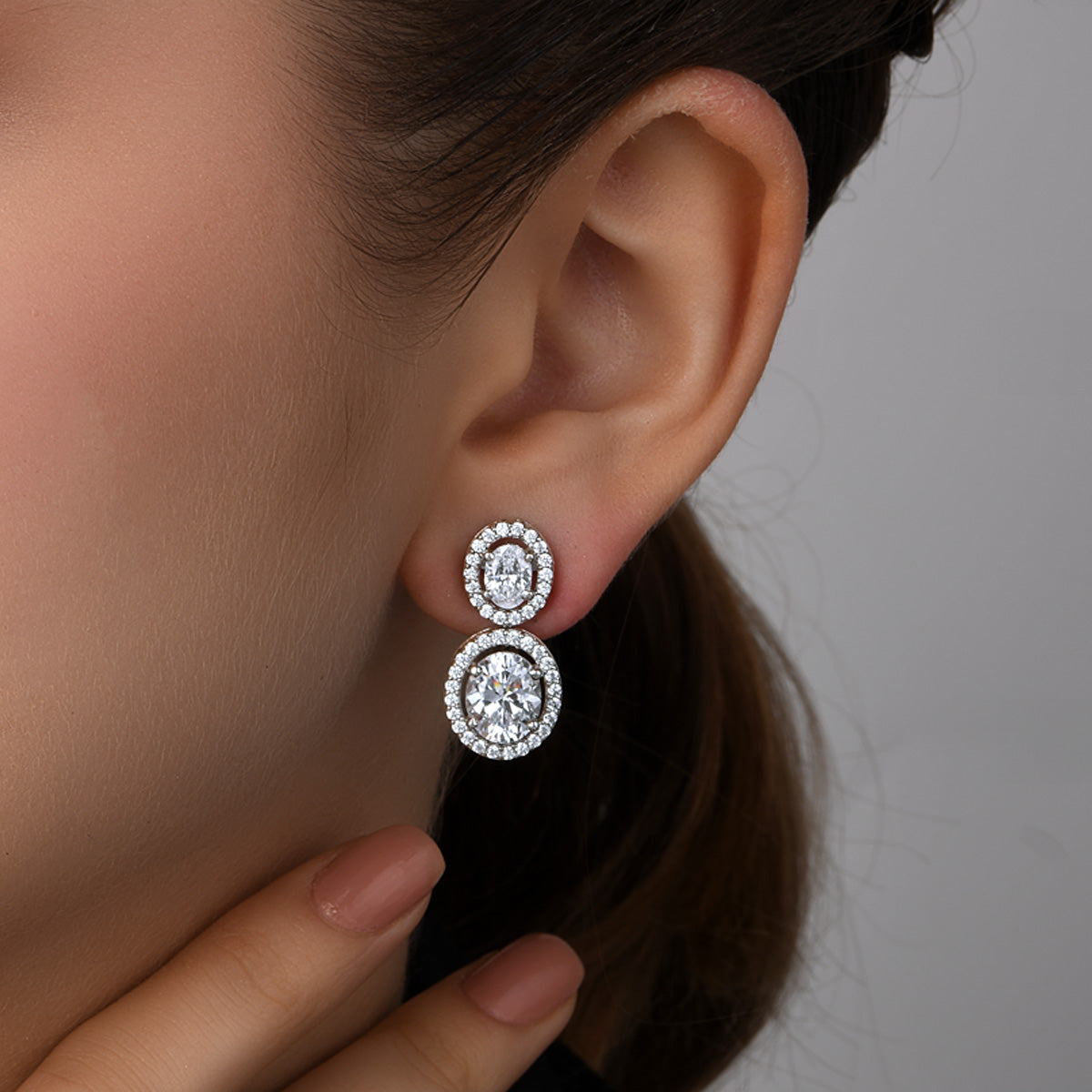 CY Diosa Paris Oval And Round Cut White Swarovski Zirconia Earrings Front 1