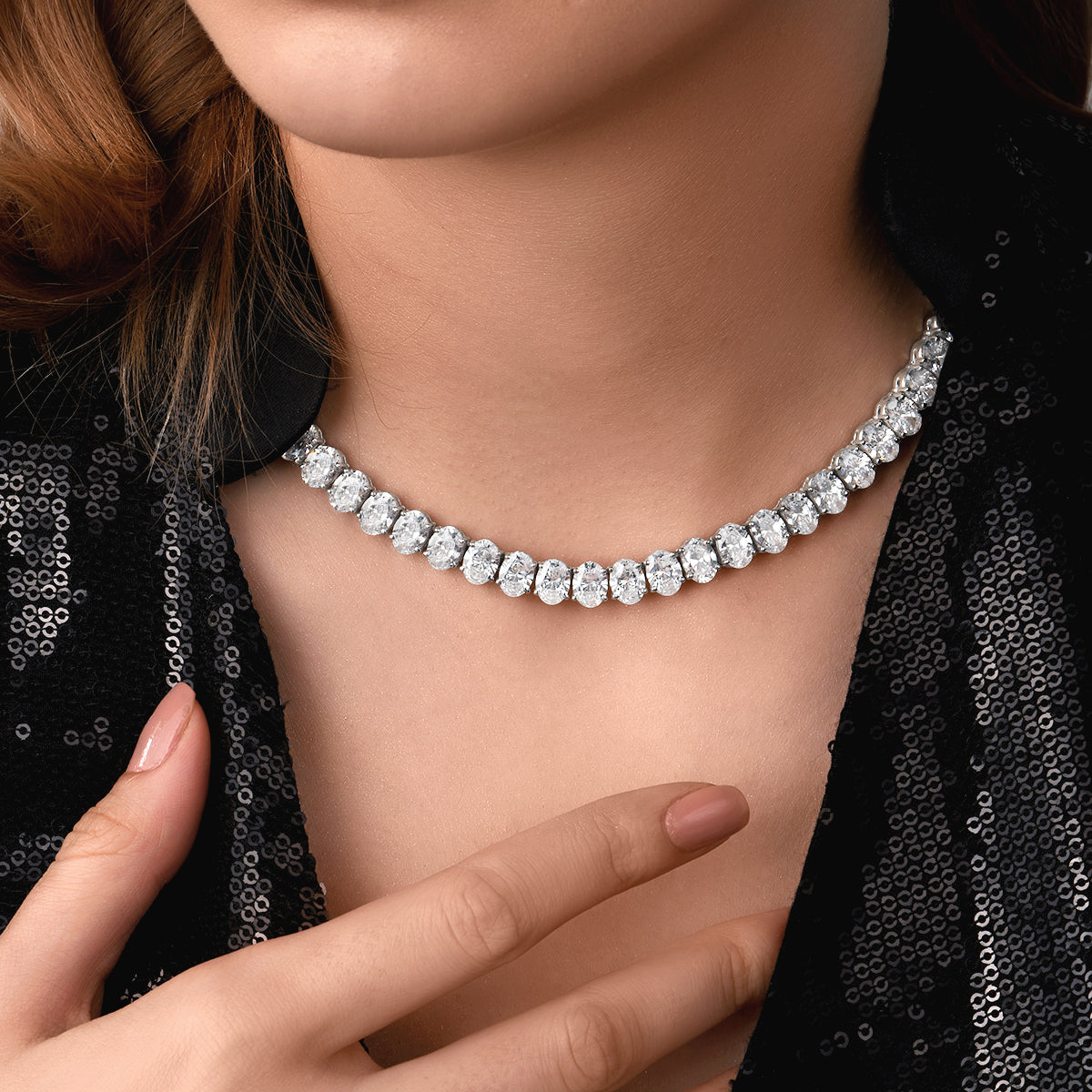 CY Diosa Paris Oval Cut Swarovski Zirconia Solitaire Necklace Front 1