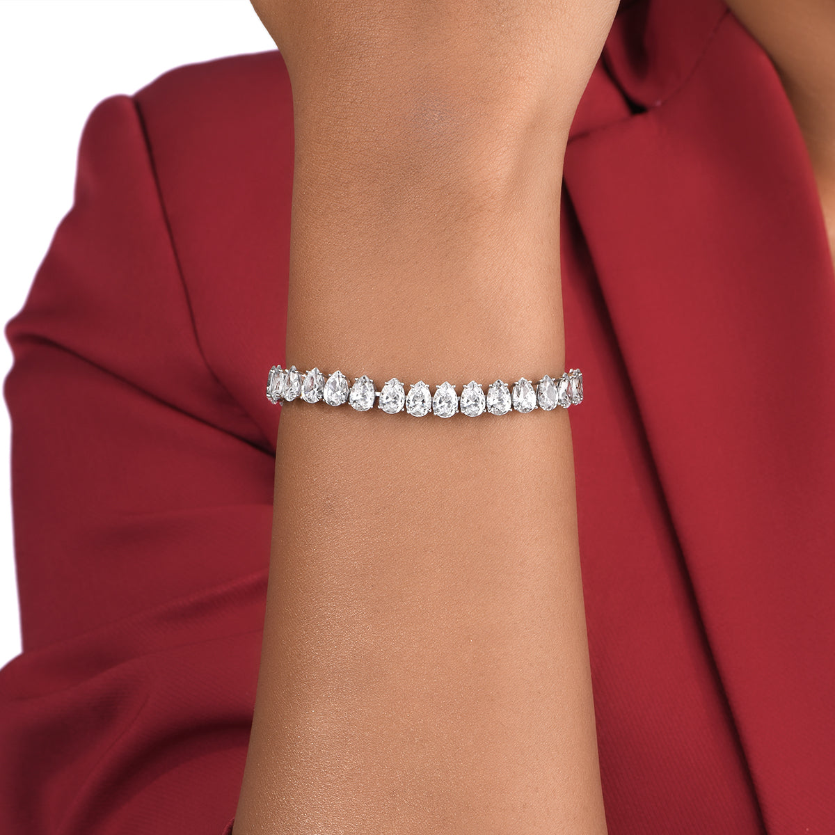 CY Diosa Paris Pear Cut White Swarovski Zirconia Solitaire Bracelet Front 1