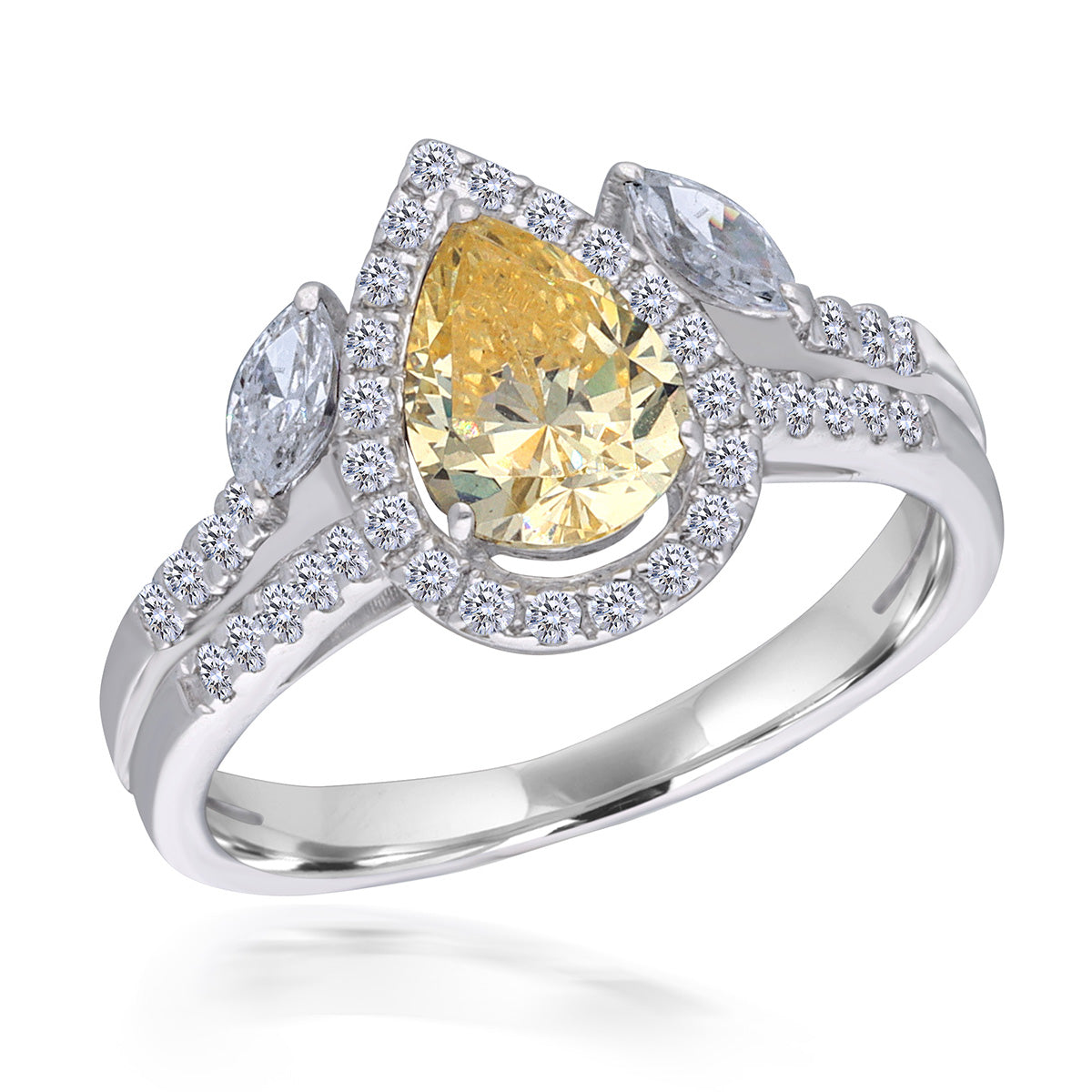 CY Diosa Paris Pear Cut Yellow And White Swarovski Zirconia Ring Front 2