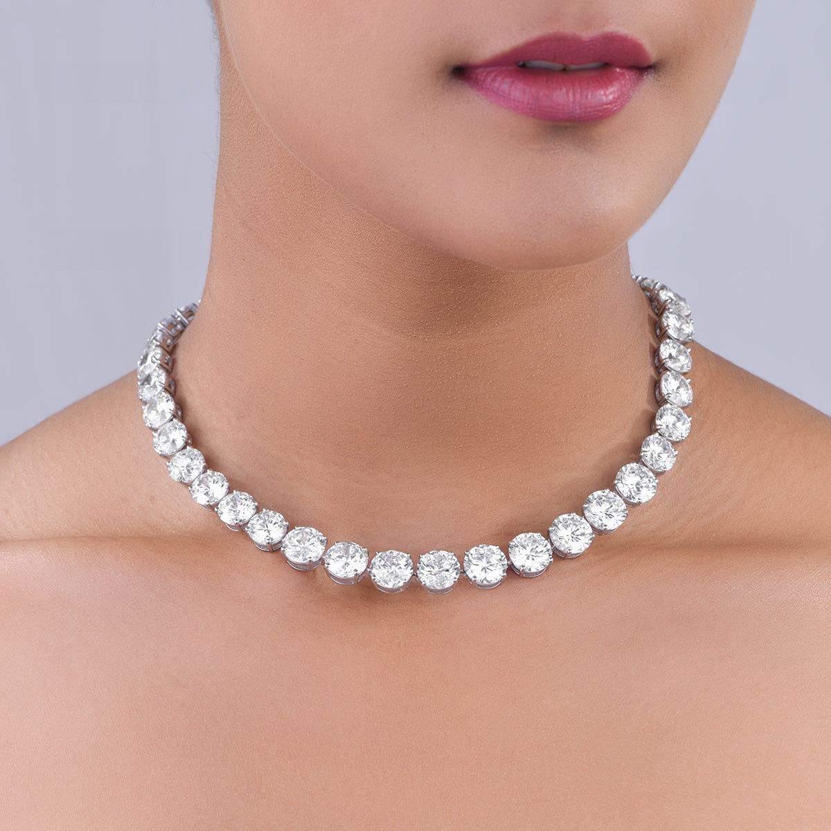 CY Diosa Paris Round Shaped White Swarovski Zirconia Solitaire Necklace Front 1