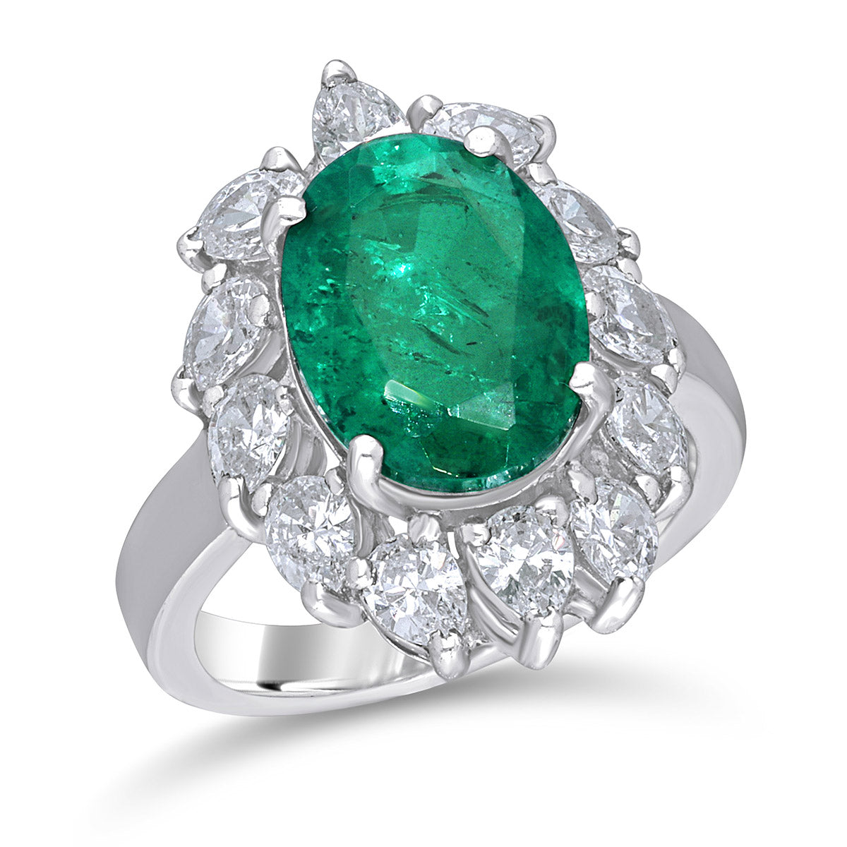 CY Diosa Paris Syntehtic Oval Cut Emerald And Mix Shaped White Swarovski Zirconia Ring Front 2