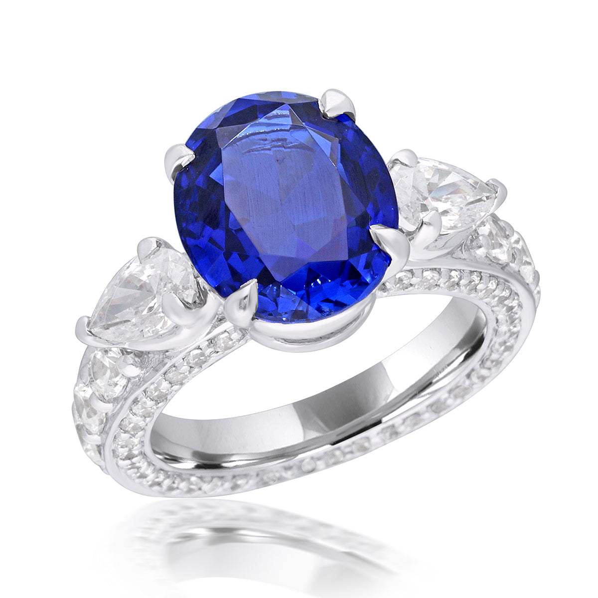 CY Diosa Paris Syntehtic Oval Cut Sapphire And Mix Shaped White Swarovski Zirconia Ring Front 2