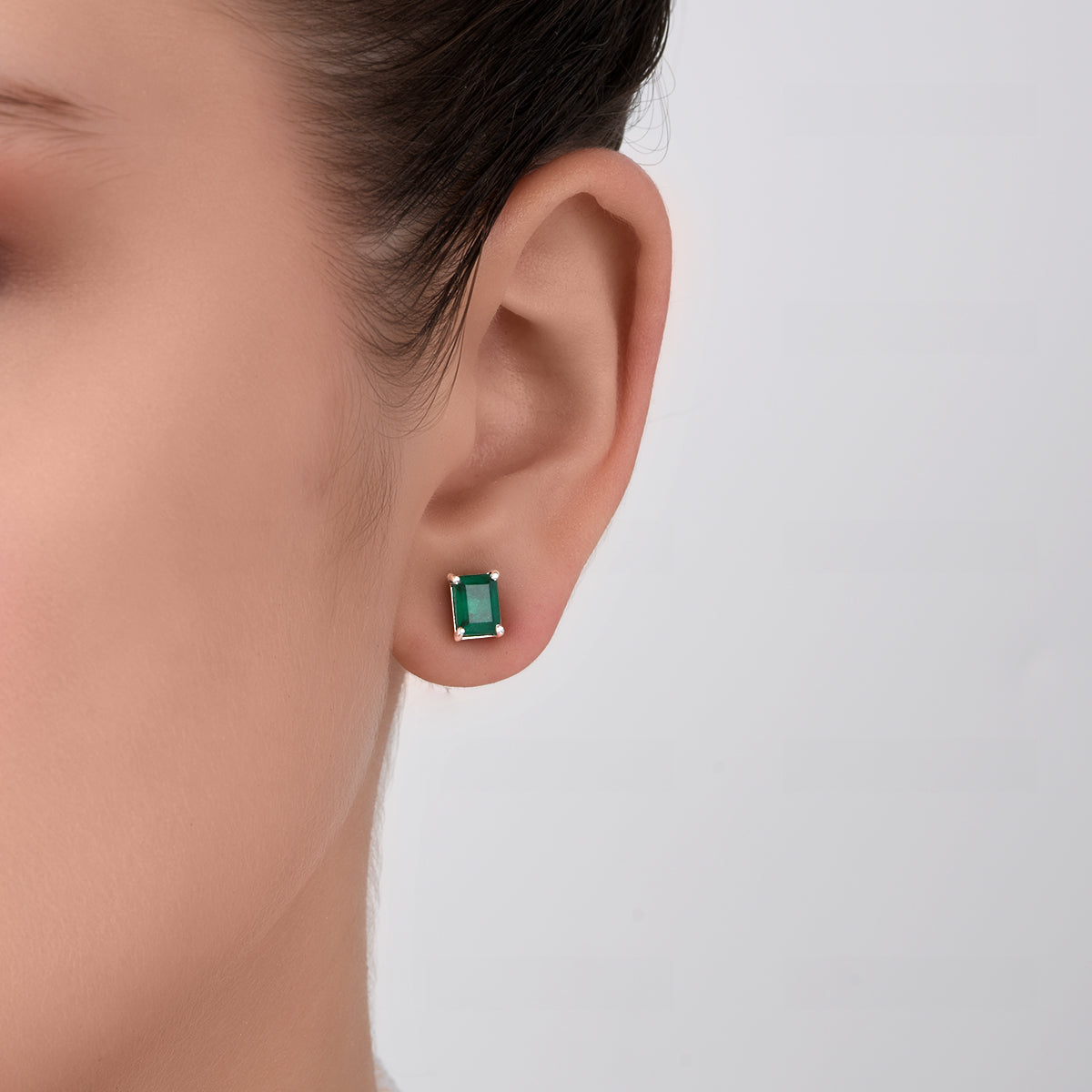 CY Diosa Paris Synthetic Green Emerald Cut Solitaire Studs Front 1