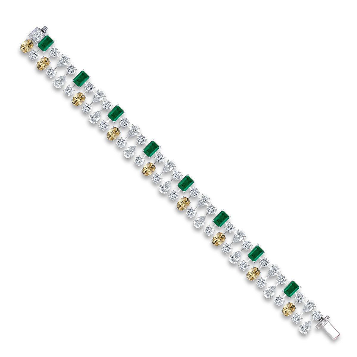CY Diosa Paris Synthetic Octagon Shaped Green Emerald And Swarovski Zirconia Bracelet Front 2
