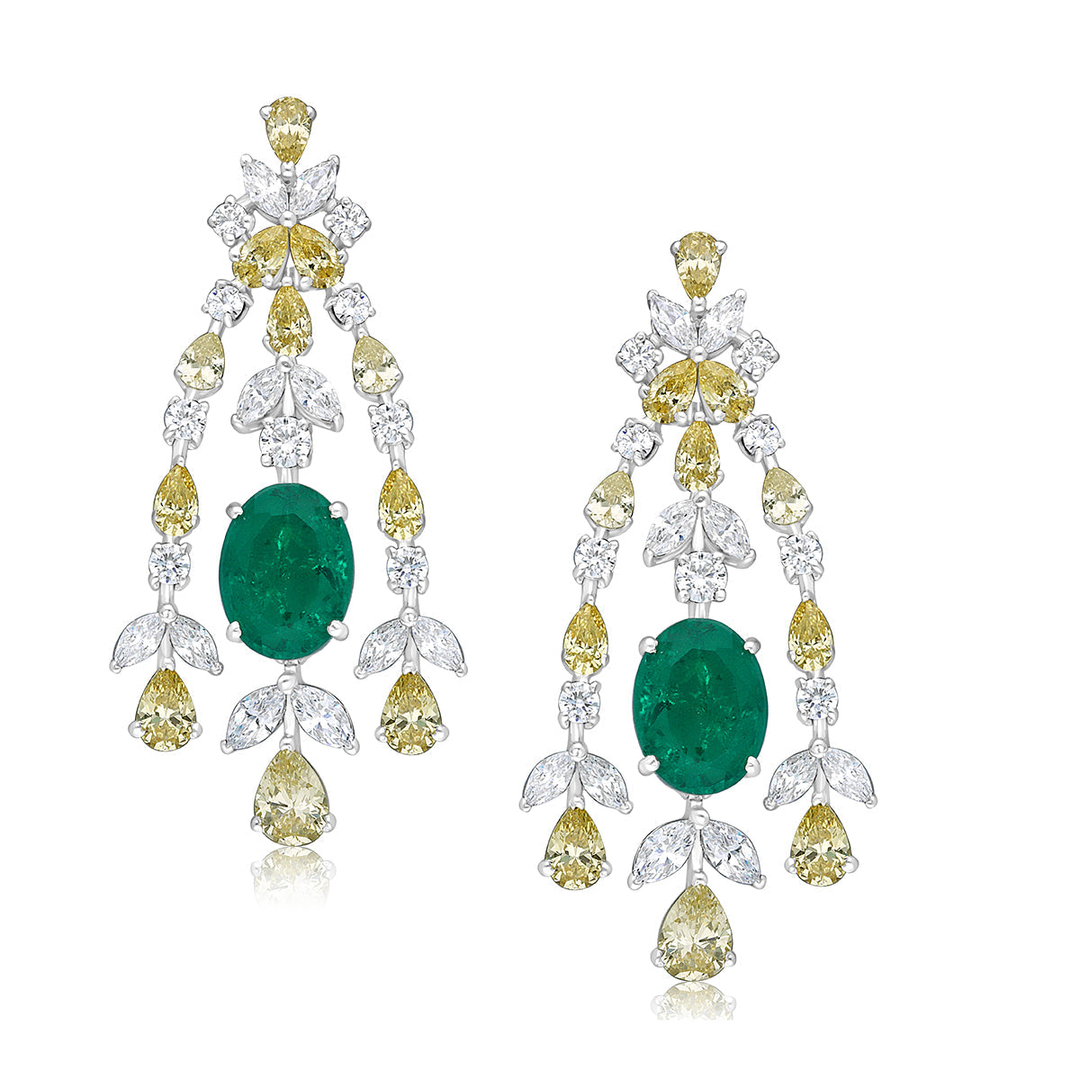 CY Diosa Paris Synthetic Oval Cut Green Emerald And Swarovski Zirconia Bridal Earrings Front 2