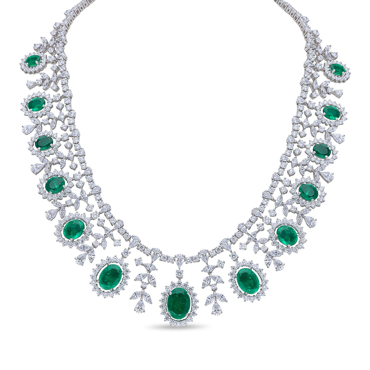 CY Diosa Paris Synthetic Oval Cut Green Emerald And White Swarovski Zirconia Necklace Front 2