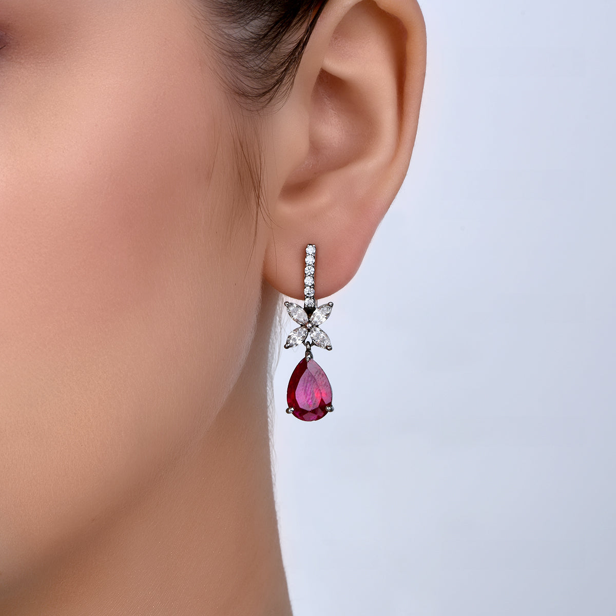 CY Diosa Paris Synthetic Pear And Mix Shaped White Swarovski Zirconia Hoop Earrings Front 1