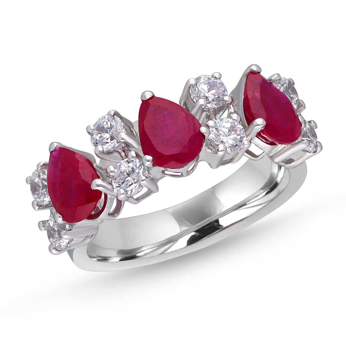 CY Diosa Paris Synthetic Pear Cut Ruby And Swarovski Zirconia Half Eternity Ring Front 2