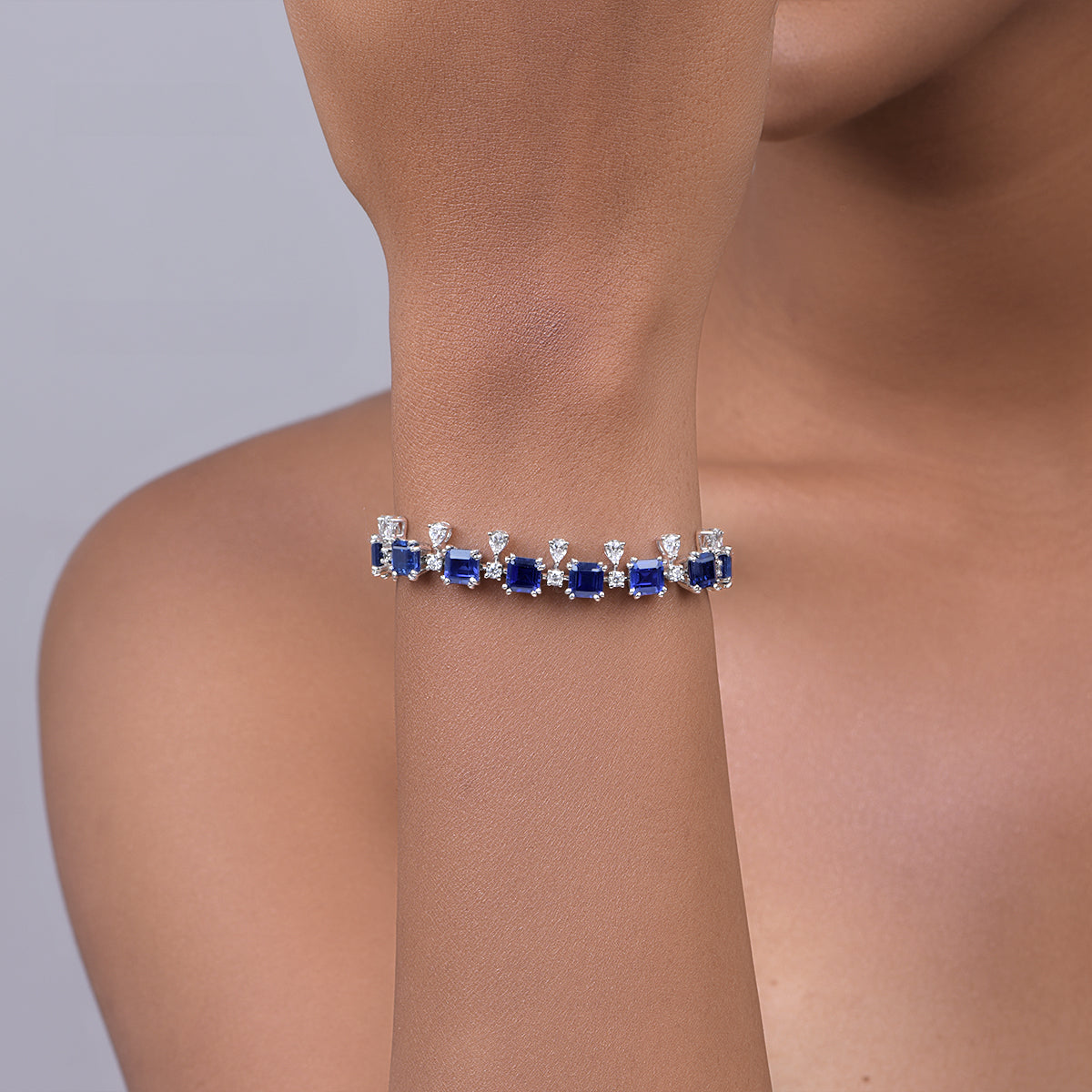 CY Diosa Paris Synthetic Sapphire And White Swarovski Zirconia Bracelet Front 1