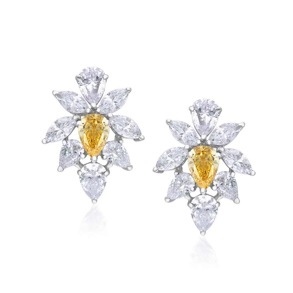 CY Diosa Paris Yellow Pear And White Swarovski Zirconia Earrings Front 2