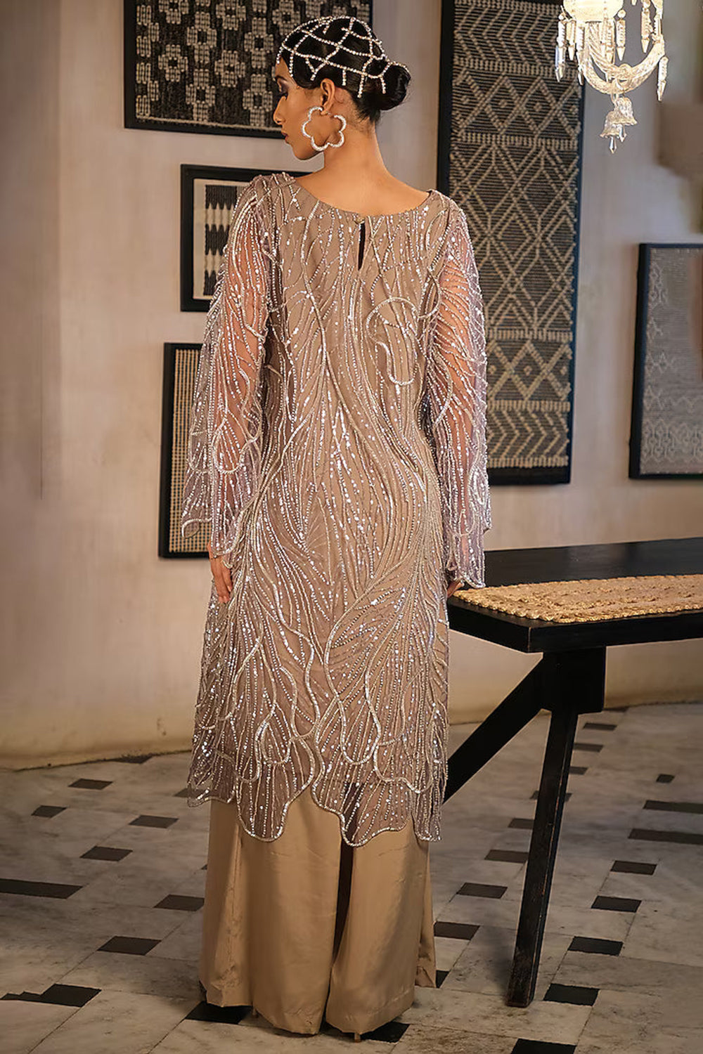 Nude Embroidery Kurta
