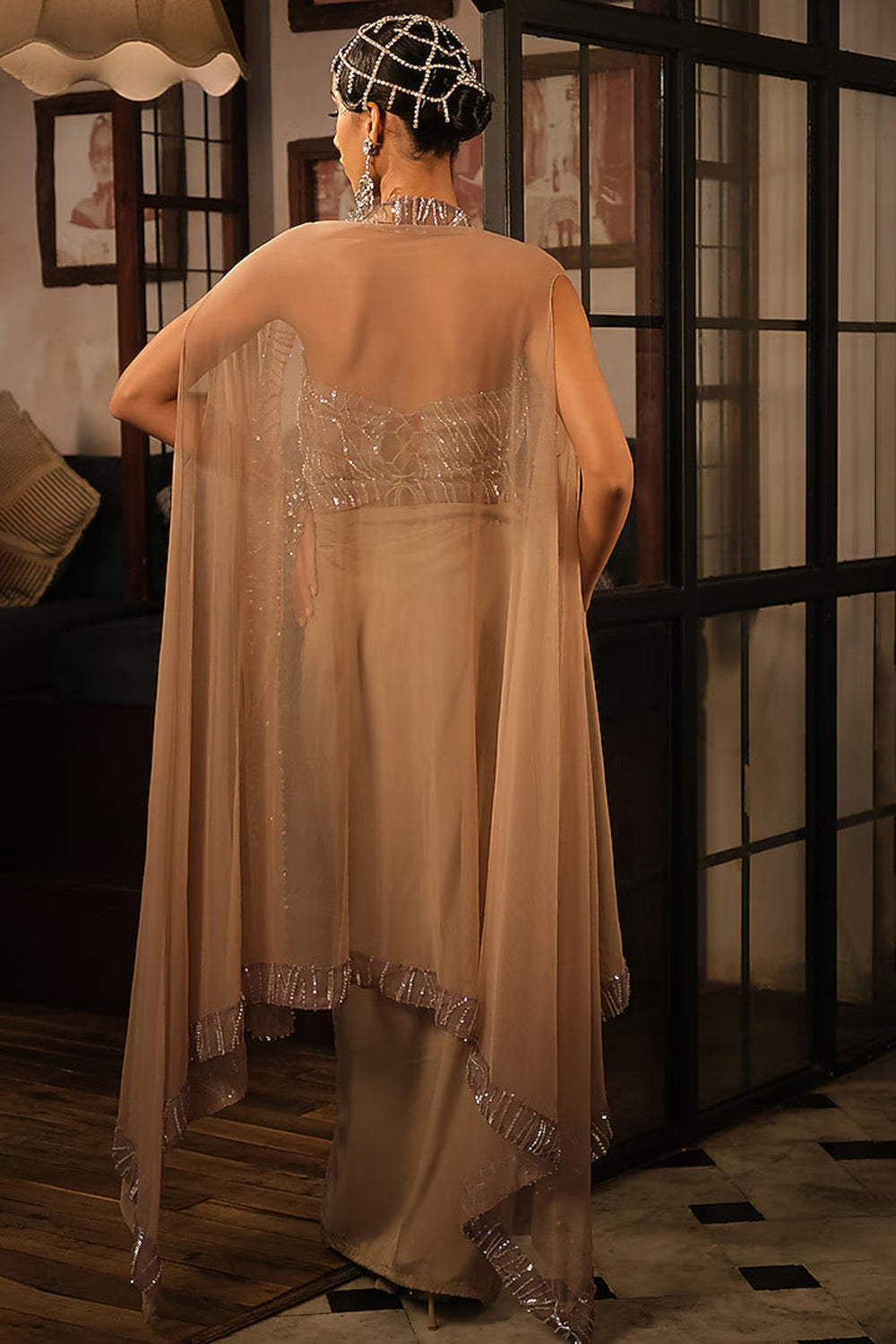 Nude Embroidered cape