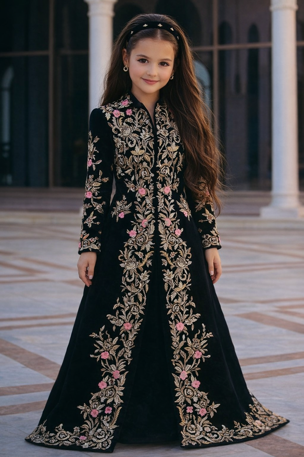 Cape Dress With Thread And Sequence Embroidery