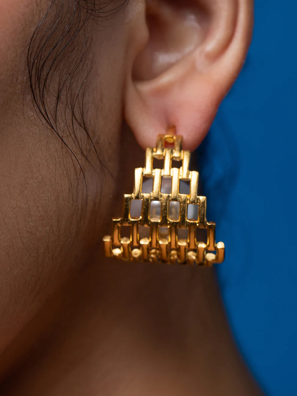 Golden Textured Baroque Pearl Hoops