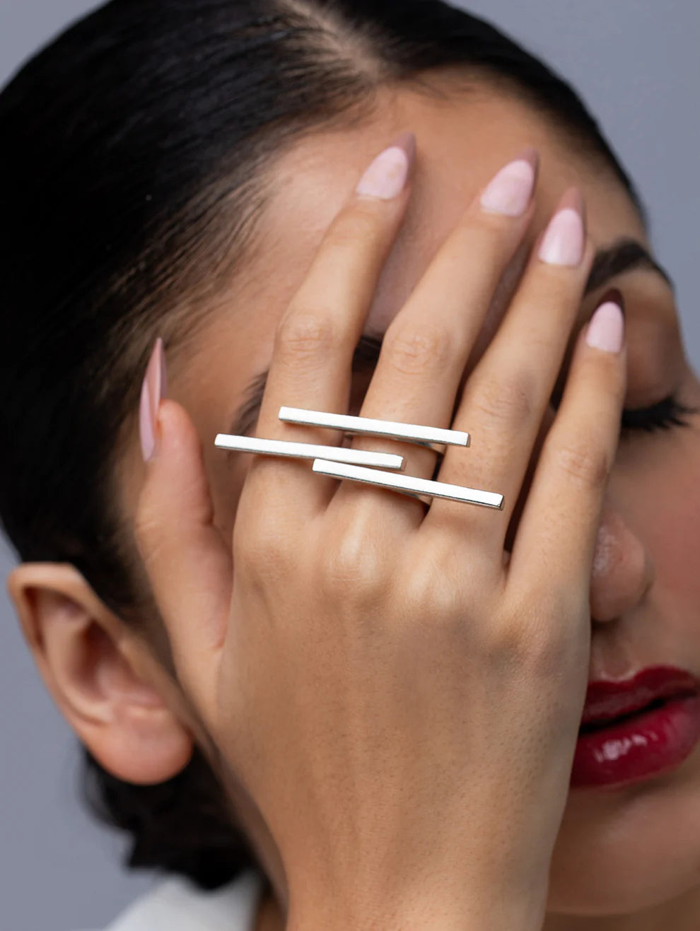 Silver Layered Line Ring