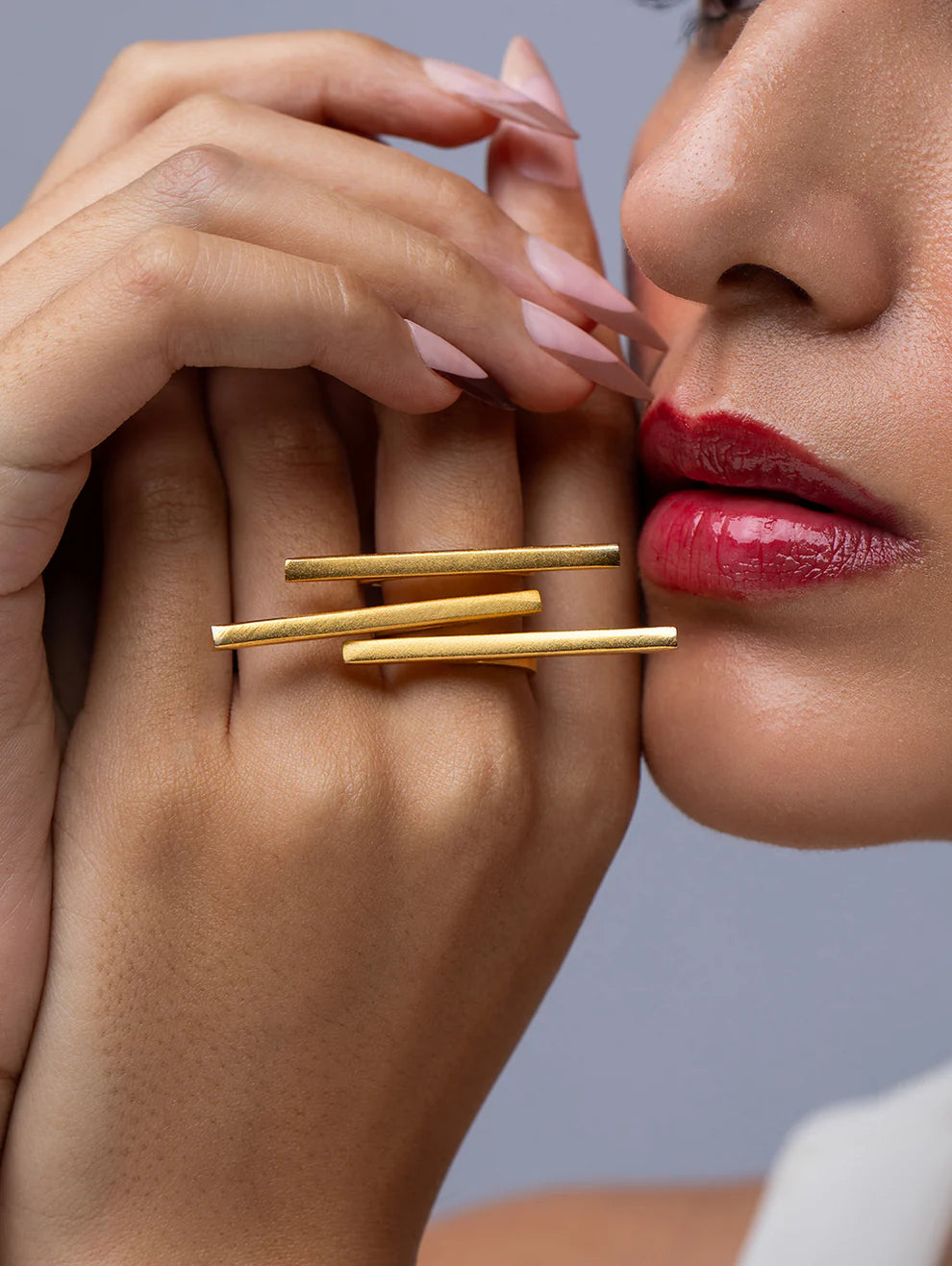 Golden Layered Line Ring