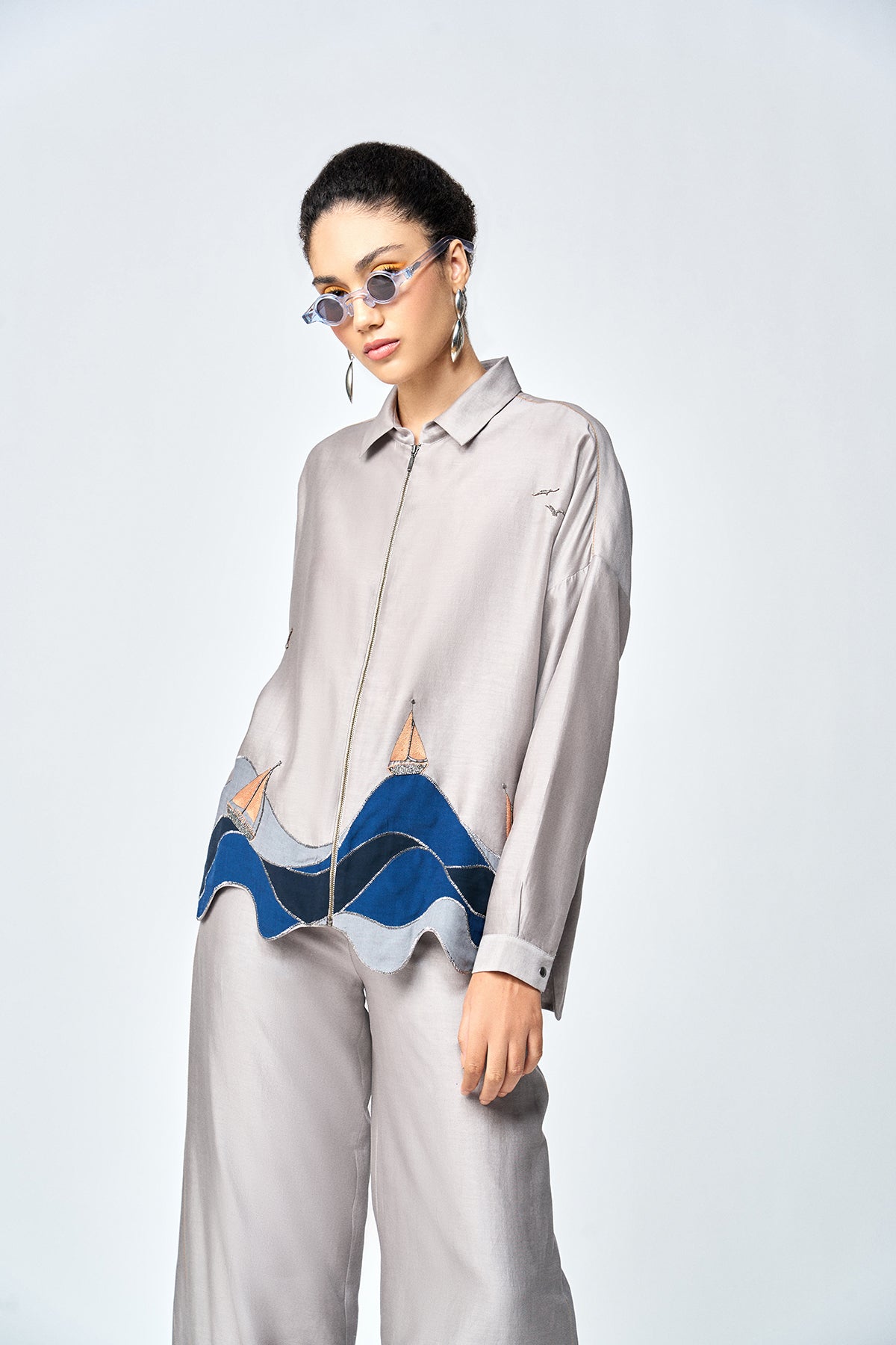 WAVES AND BOAT BOXY SHIRT