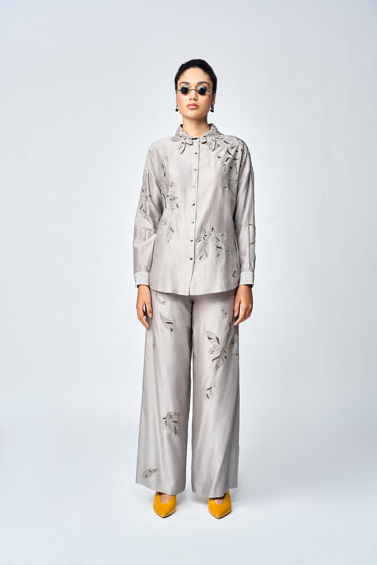 DELICATE LEAVES DROP SHOULDER ASYMMETRIC SHIRT