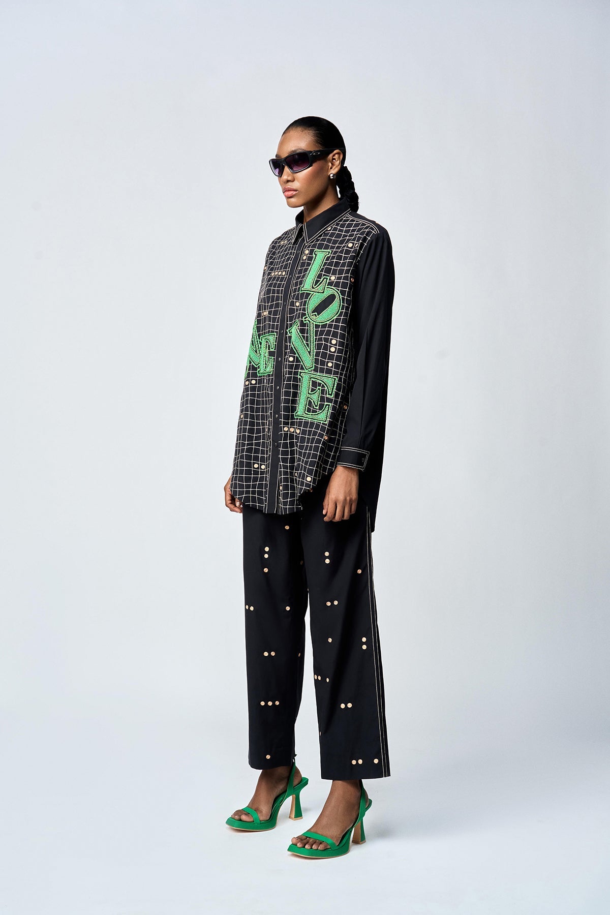 LOVE CHECKS BAGGY SHIRT WITH STRAIGHT PANTS