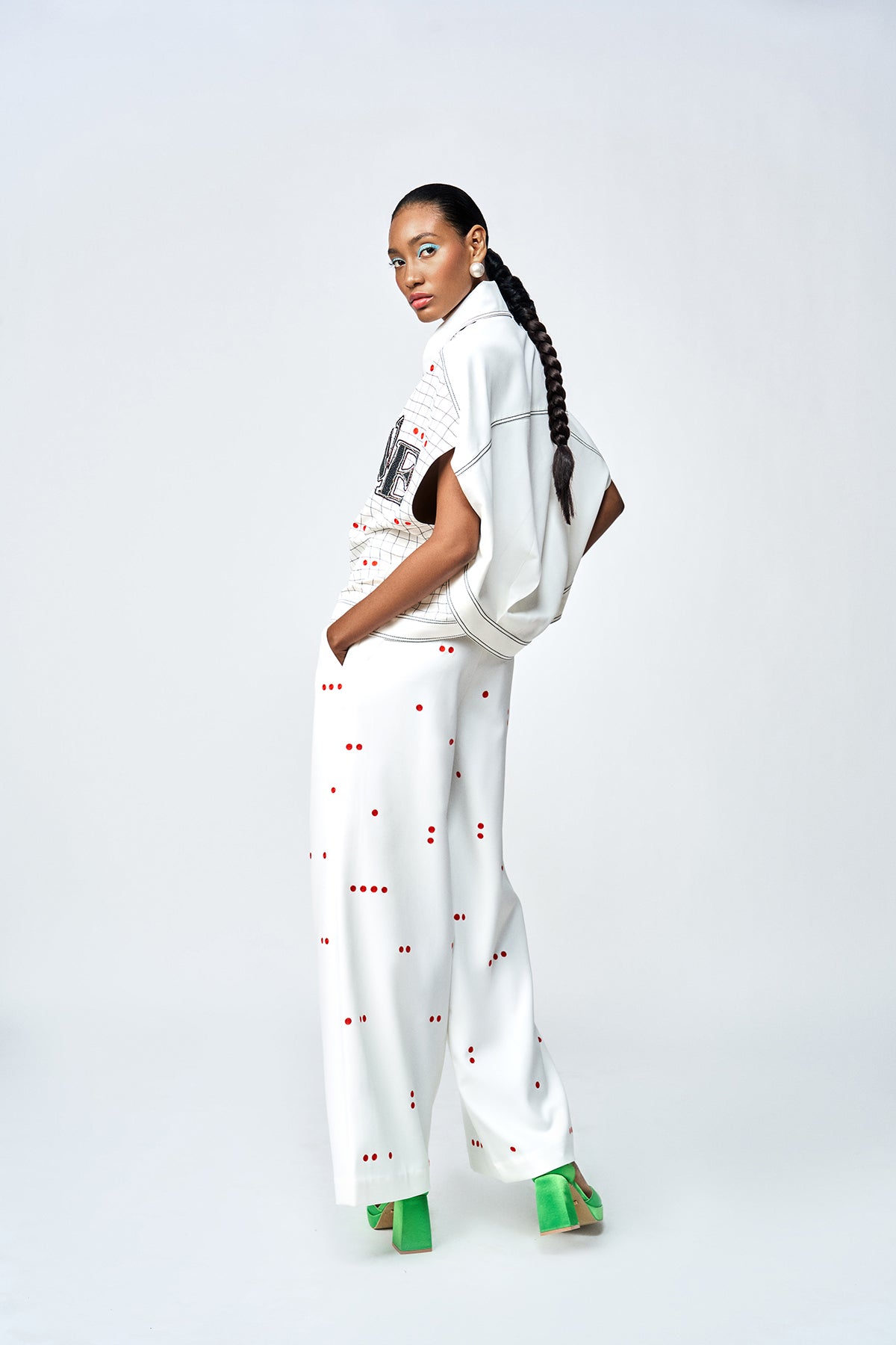 FLARED PANTS OF (LOVE CHECKS OVERSIZED SHIRT JACKET)