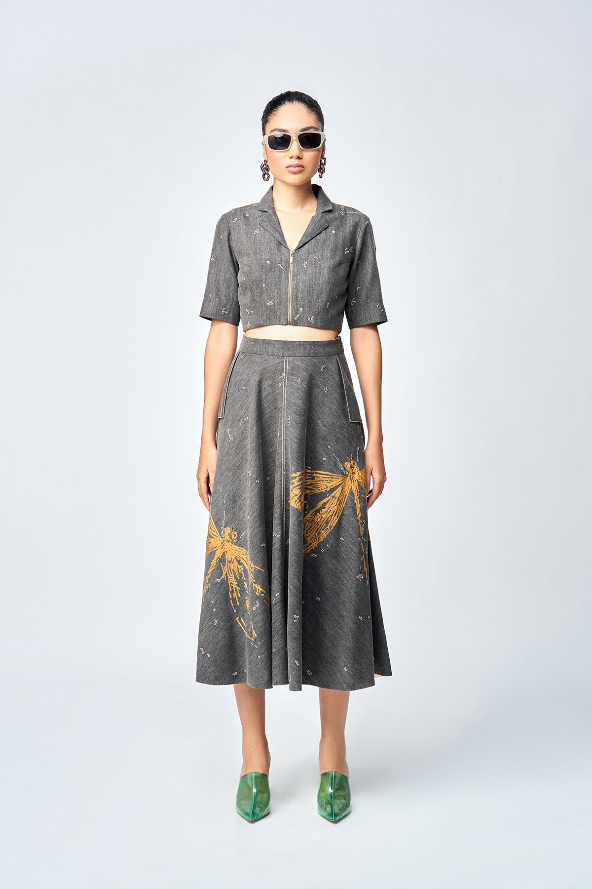 CIRCULAR SKIRT OF (DRAGONFLY CROP TOP )
