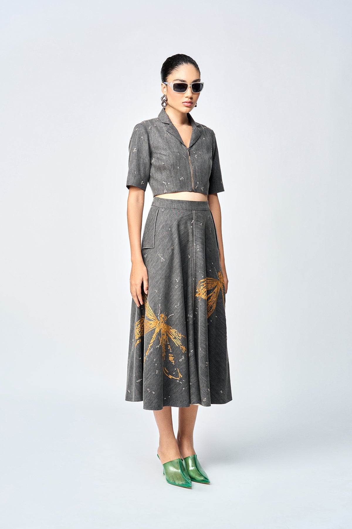 CIRCULAR SKIRT OF (DRAGONFLY CROP TOP )