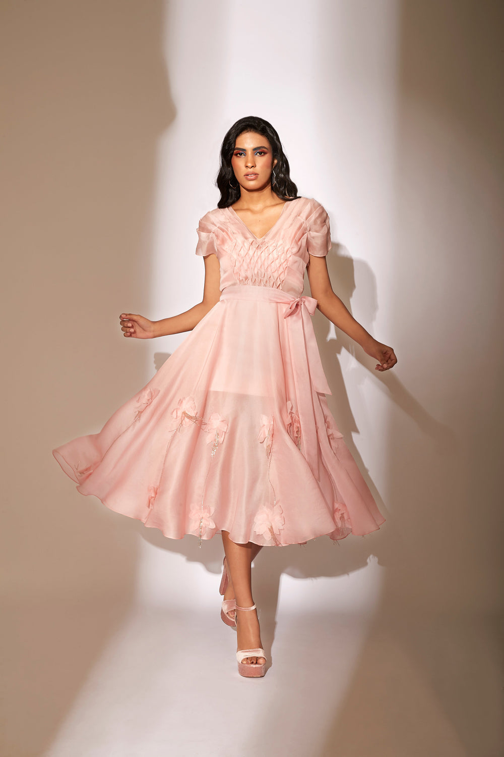 Pink Organza Flare Dress