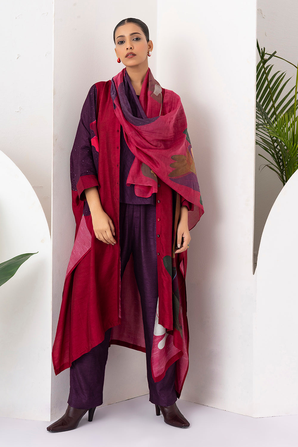 Red Thin Chanderi Printed Stole  (1 PC)