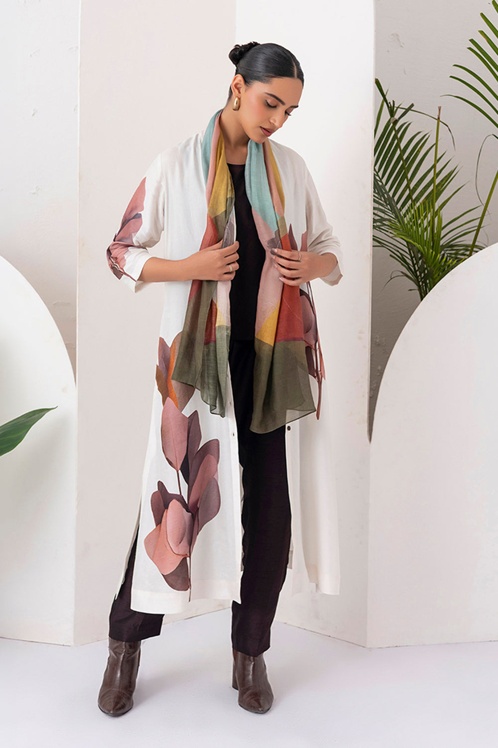 Multicoloured Thin Chanderi Printed Stole  (1 PC)