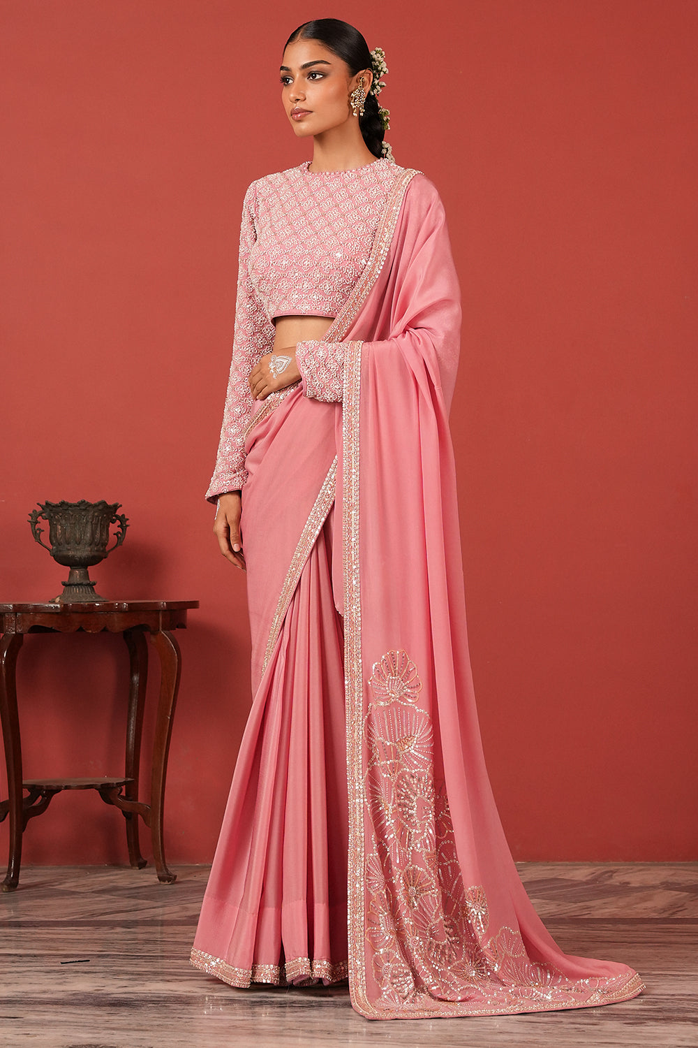 Flawless Embroidered Saree Set with Statement Blouse