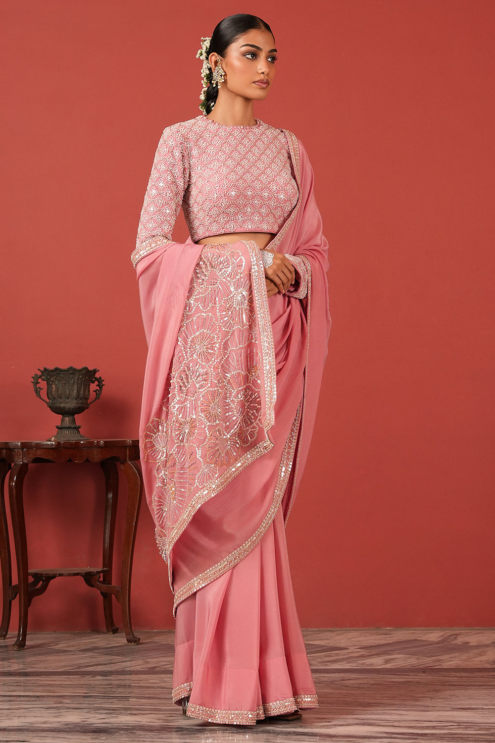 Flawless Embroidered Saree Set with Statement Blouse