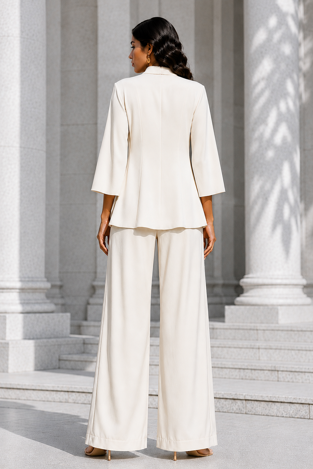 Ivory Premium Lycra One-Shoulder Draped Co-Ord Set with Blazer