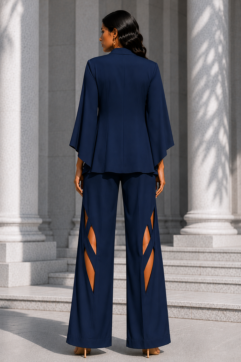 Mocha & Midnight Blue Premium Lycra Designer Co-Ord Set