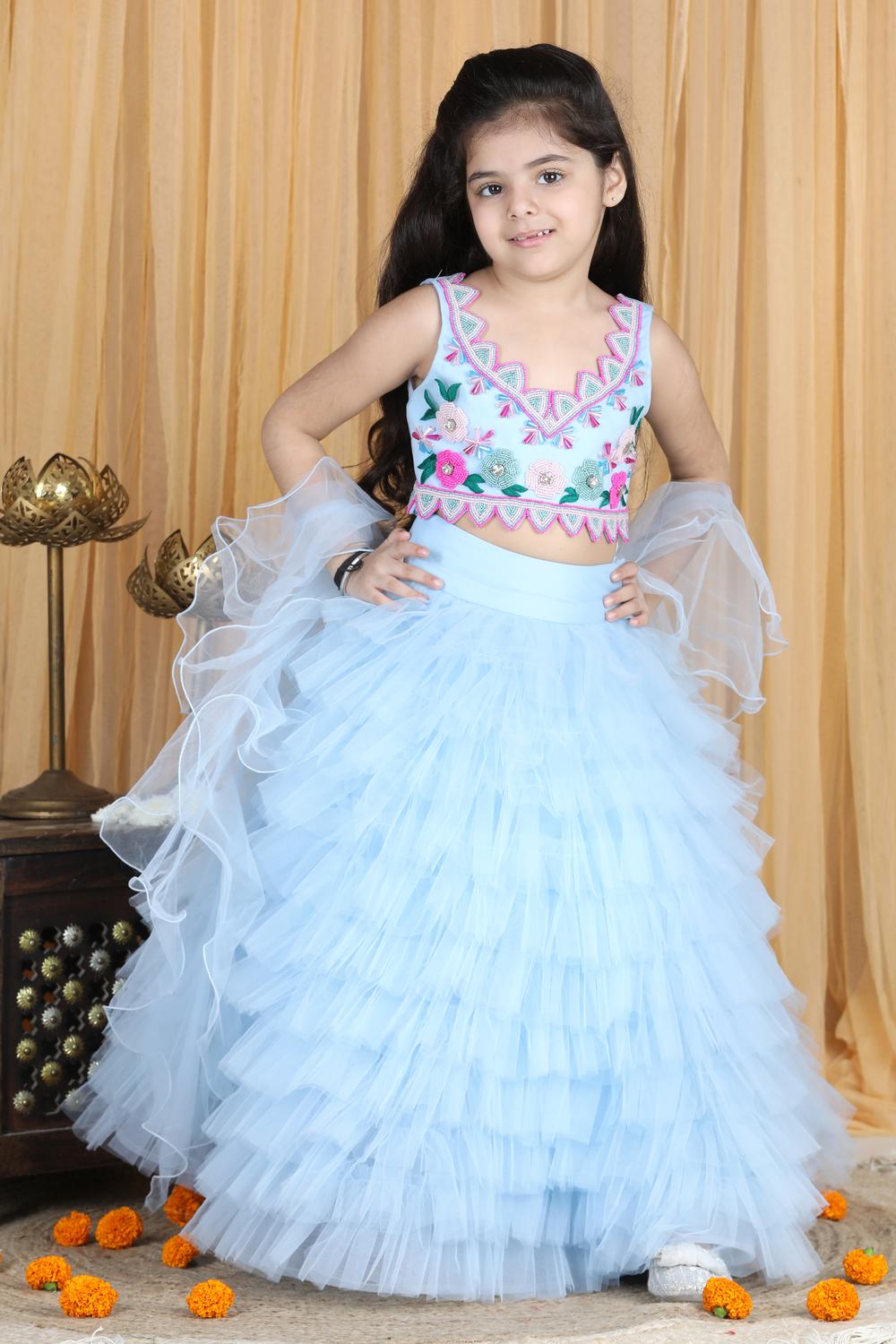 Handwork Blouse And Tulle Lehenga