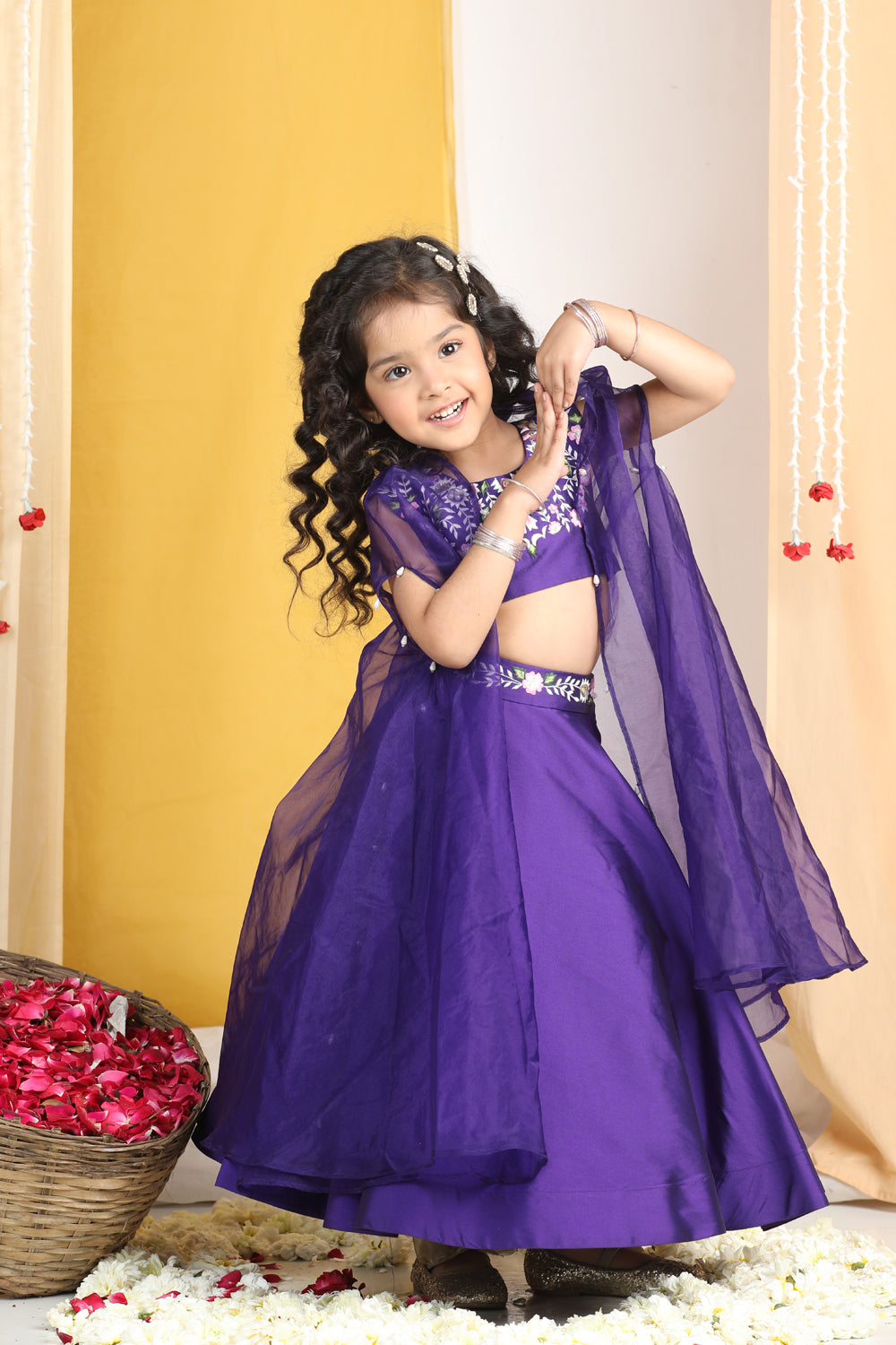 Thread Embroidery Blouse With Cape N Lehenga