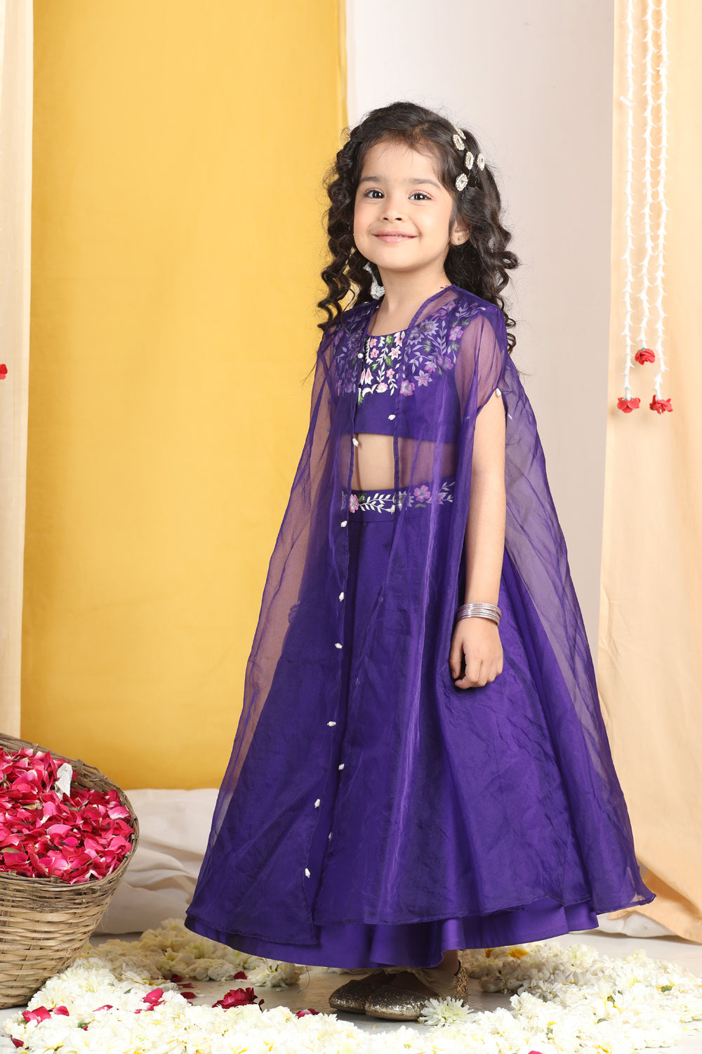 Thread Embroidery Blouse With Cape N Lehenga