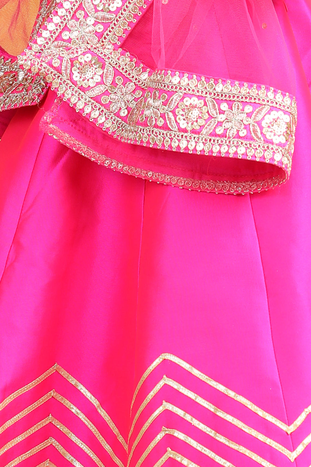 Zari Embroidery With Sequence Work On Blouse N Gota Detailing On Lehanga