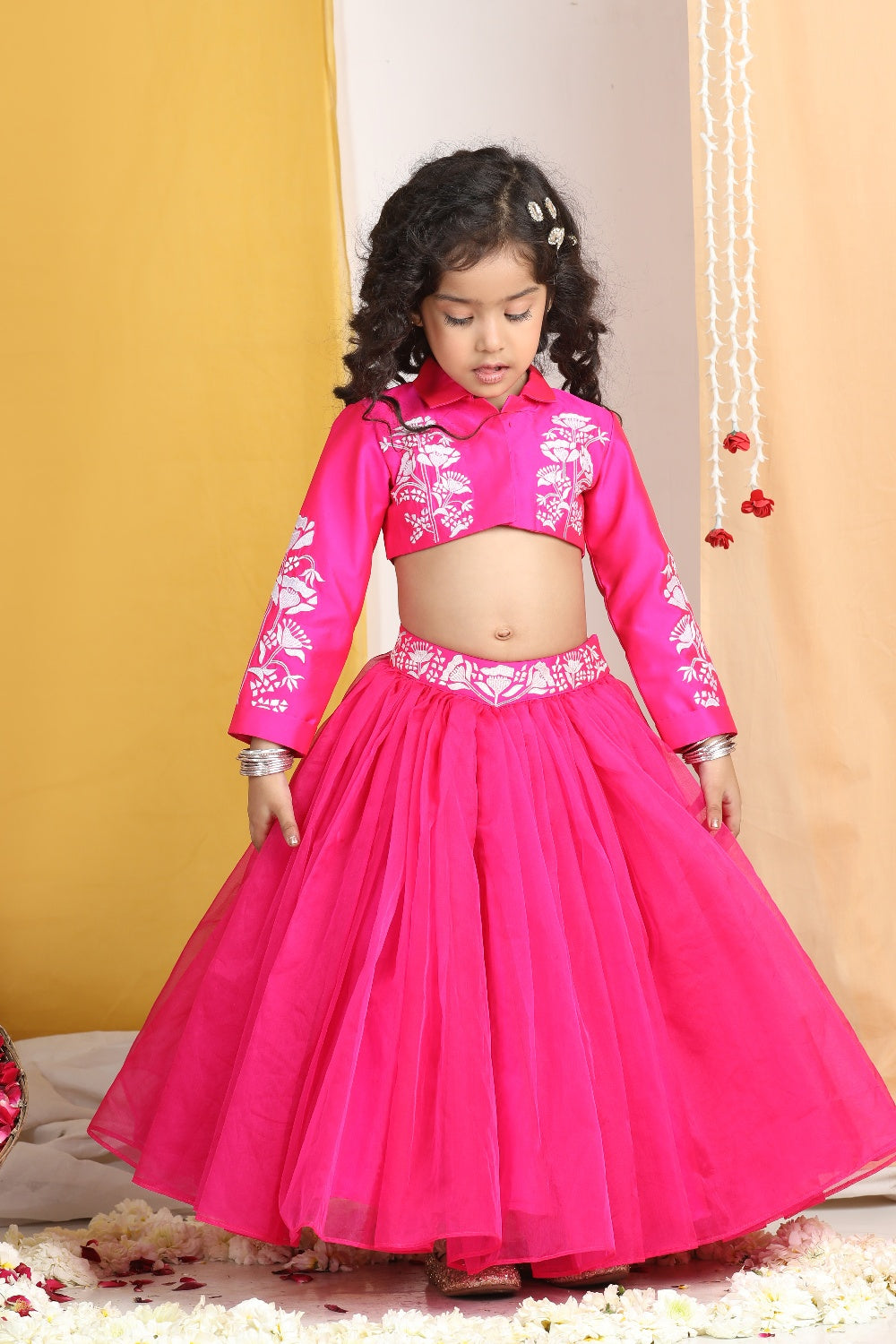 Thread Embroidery Blouse With Net Flair Lehanga