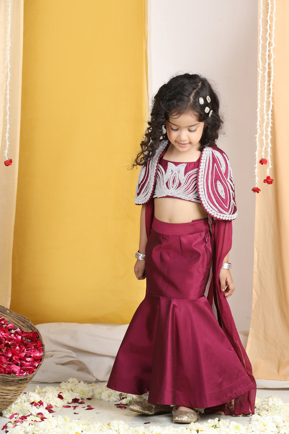 Moti Hand Work On Cape N Blouse With Fish Cut Lehanga